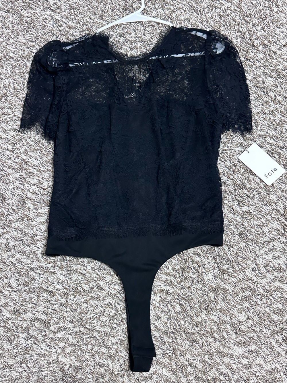 Fate Black Lace Short-Sleeve Bodysuit Camisole